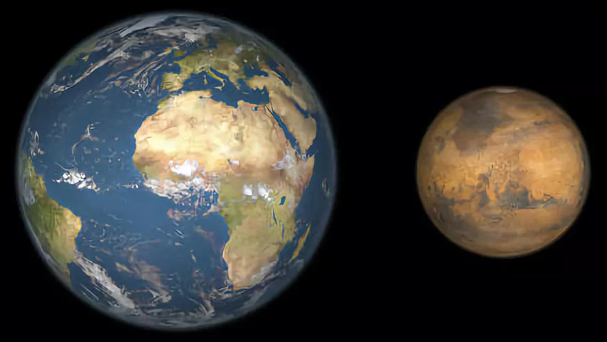 Размеры Марса по отношению к Земле