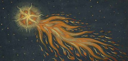 Изображение наблюдаемой кометы в Аугсбургской хронике, 1552 г.