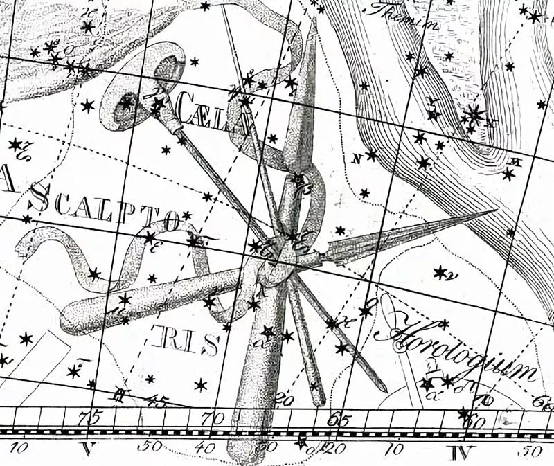 так созвездие Резец выглядит в атласе Уранография Яна Гевелия