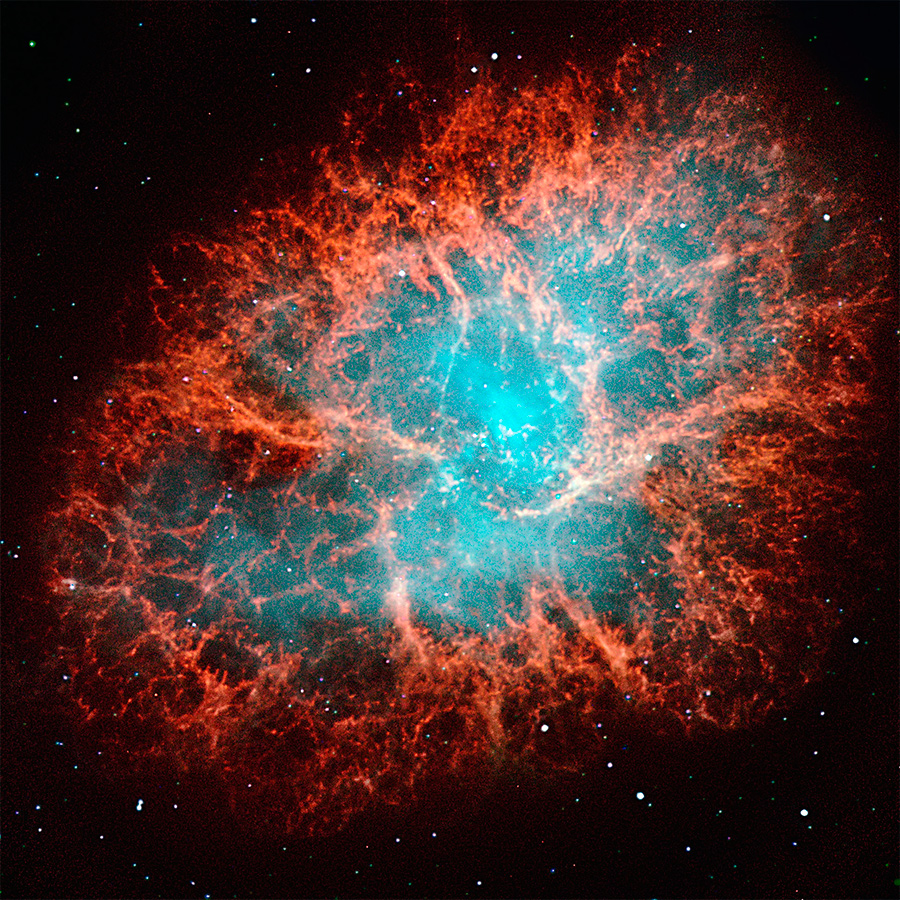 Крабовидная туманность - остаток взрыва сверхновой звезды, наблюдаемого с Земли в 1054 году