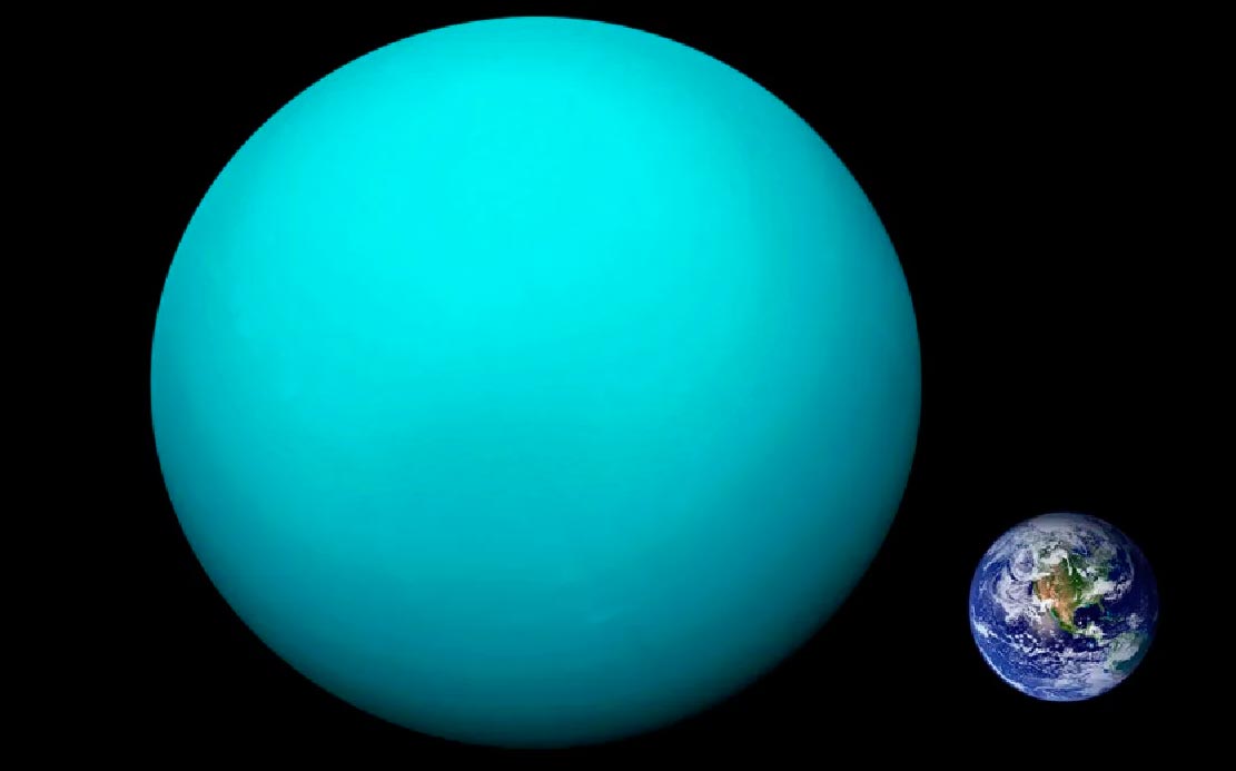Сравнительный размер планеты Уран и планеты Земля